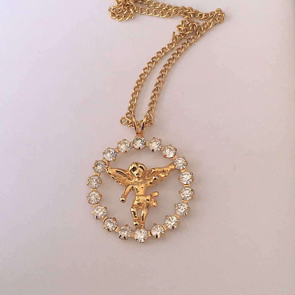 4 for $20 Gold Tone Guardian Angel w/CZ Necklace